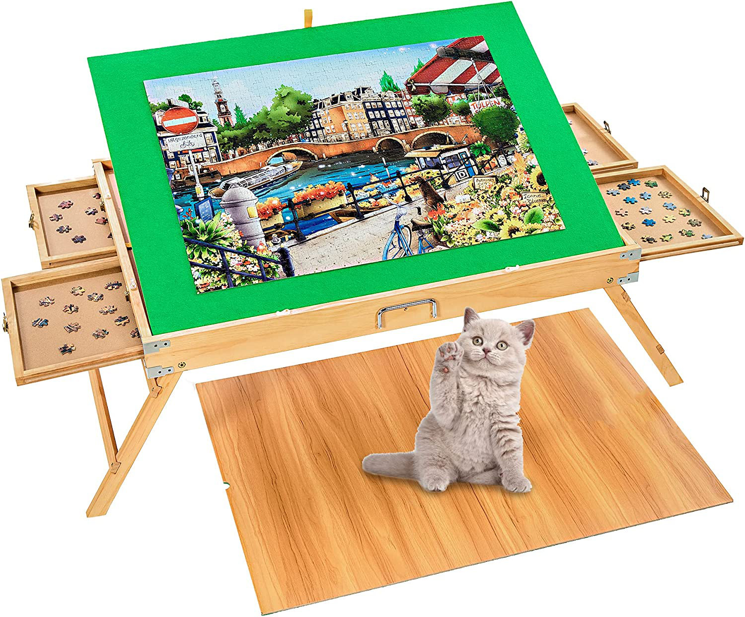 Puzzle Board Table 1500 1000 Piece Tilting with Drawers and Non Slip Board  Portable 34x26 Puzzle Table with Wooden Cover Adjustable Sorting Storage