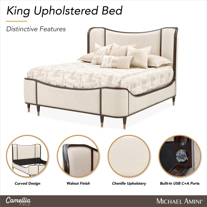 Camellia Field Upholstered Wingback Bed, King