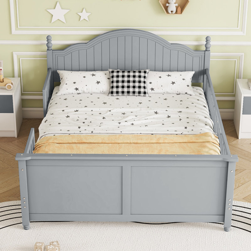 Lit plateforme pour tout-petits en bois avec tête de lit et pied de lit, gris, Gris, Lit double