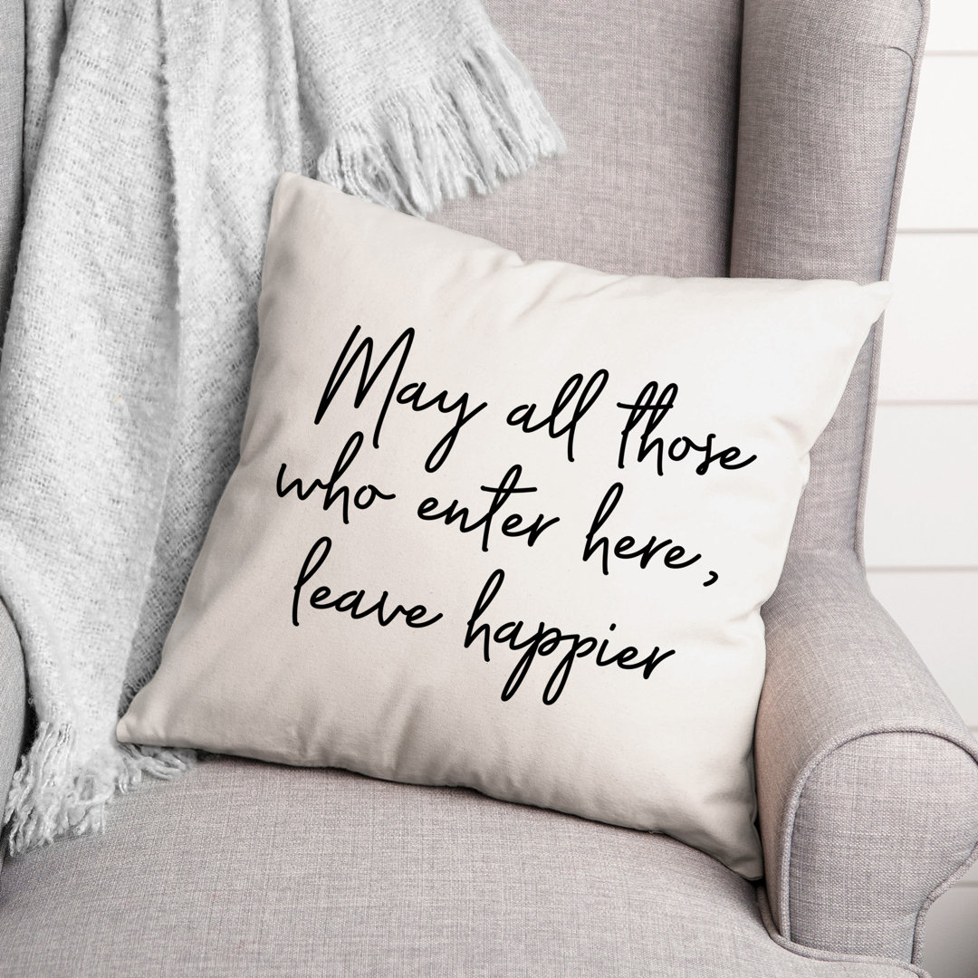 Black And White Typography Collection Leave Happier Throw Pillow Designs Direct Creative Group