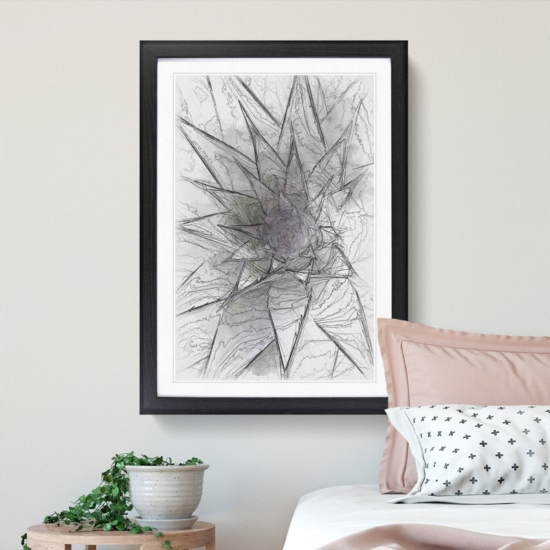 Green and Purple Succulent - Picture Frame Painting Print, 63cm H x 45cm W x 2cm D, Black Framed