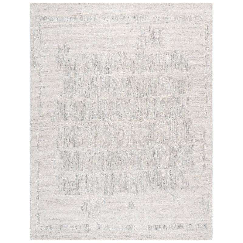 Ermalee Ebony Hand Tufted Wool Abstract Rug, Rectangle 8' x 10'