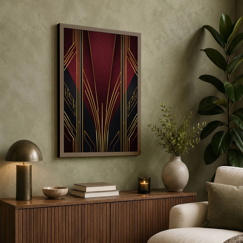 Sunburst Elegance Art Deco - Wrapped Canvas, 18x12 - 45.7 x 30.5 cm, Black Border