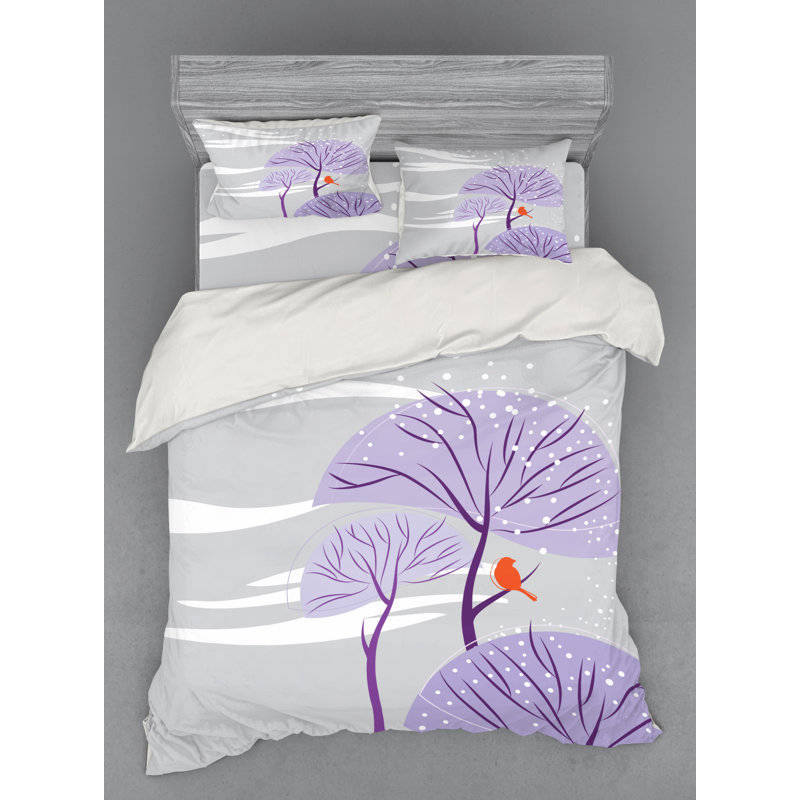 Ensemble de housse de couette traditionnel en microfibre poussière / mauve / orange