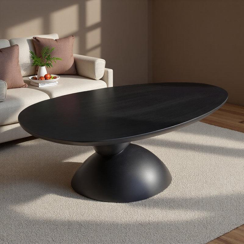 Modern Oval Coffee Table, 47.27" Fiberglass Pebble-stack Base, Matte Black