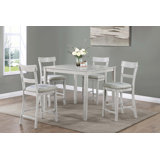 Rustic Farmhouse Transitional 5-Piece Counter Height Dining Set Square Table Linen Look Fabric Upholstered Chair Seat Wooden