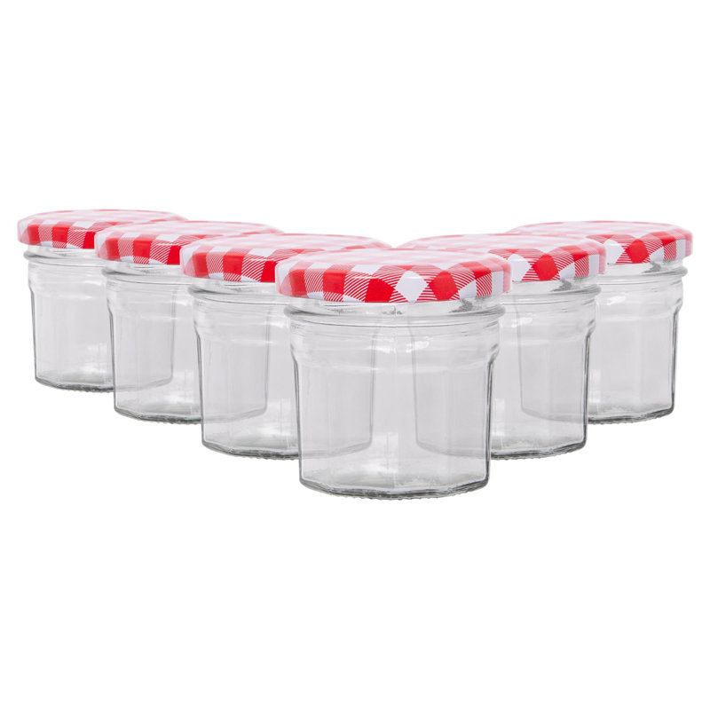 Glass Jar - Set of 12, Red Gingham, 90ml