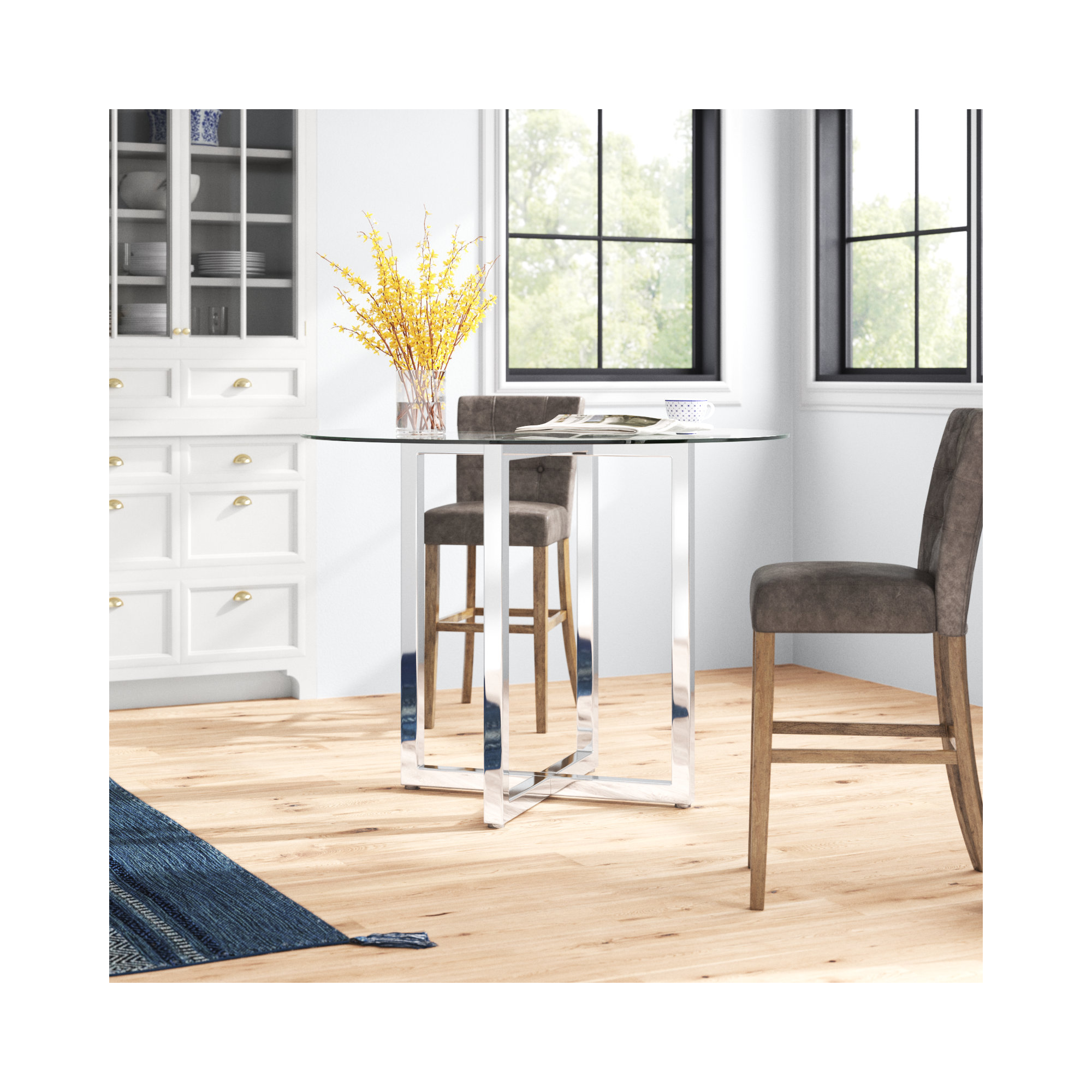 Dern Glass Round Dining Table, Counter (36" Height), 48" W x 48" L