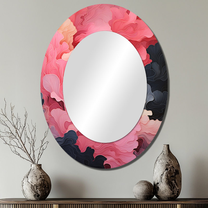 Minimalisme rose Poteries - Miroir mural moderne ovale, 40 po x 30 po