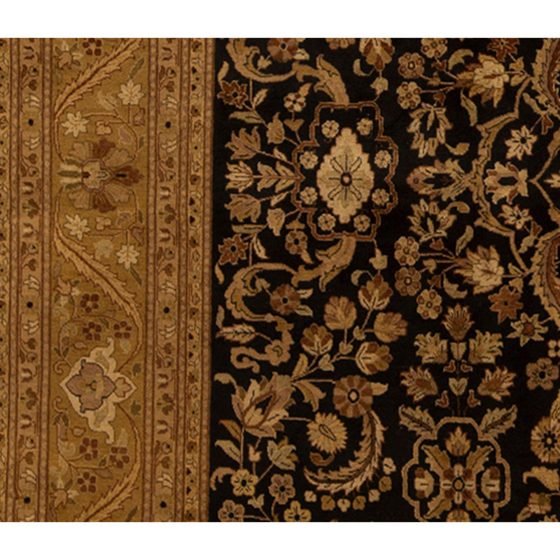 Hand Knotted Wool Oriental Area Rug in Black And Gold