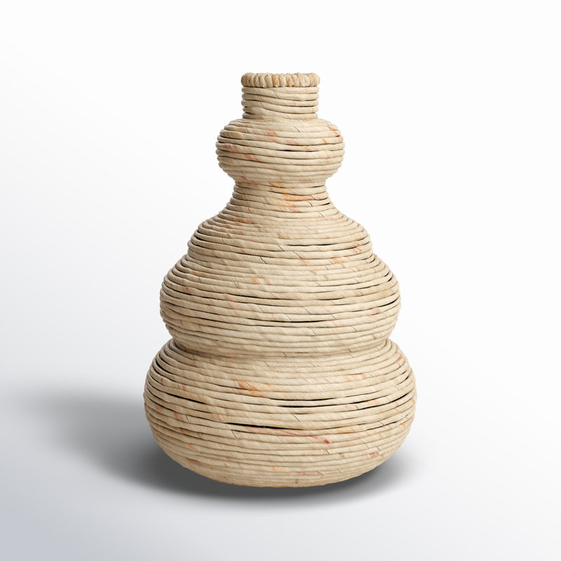 Seagrass Handmade Wrapped Decorative Vase with Abstract Bubble Shape, Beige