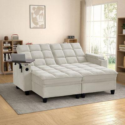 Convertible Chaise Lounge Sofa with USB&Type-C, 2 Cup Holders, Side Table, Under-seat Storage&Storage Armrests by Latitude Run