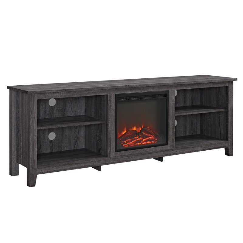 Kneeland 70" Open Storage TV Stand with Electric Fireplace, Charcoal