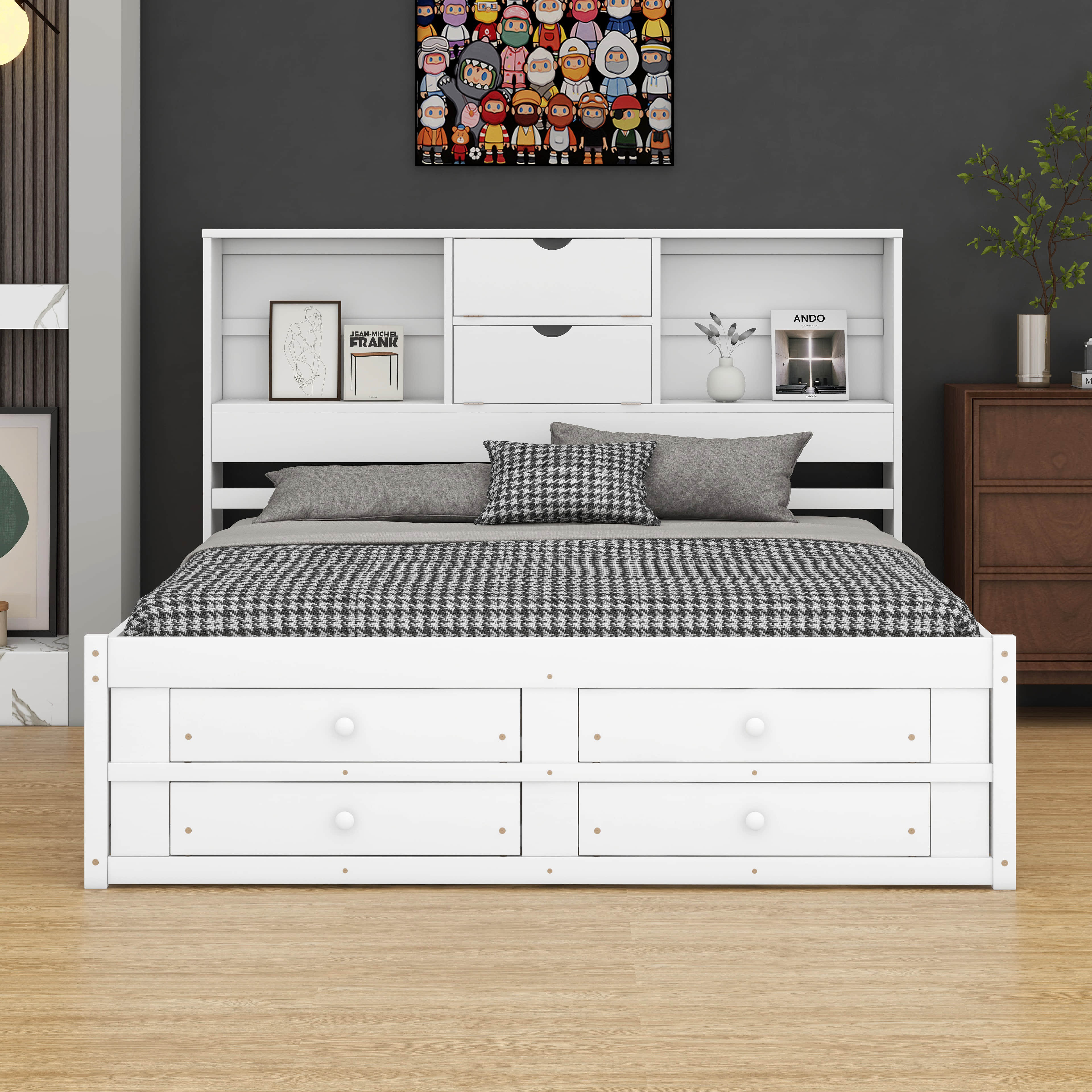 Lark Manor™ Wooden King Size Platform Bed With Storage Headboard And 8 ...