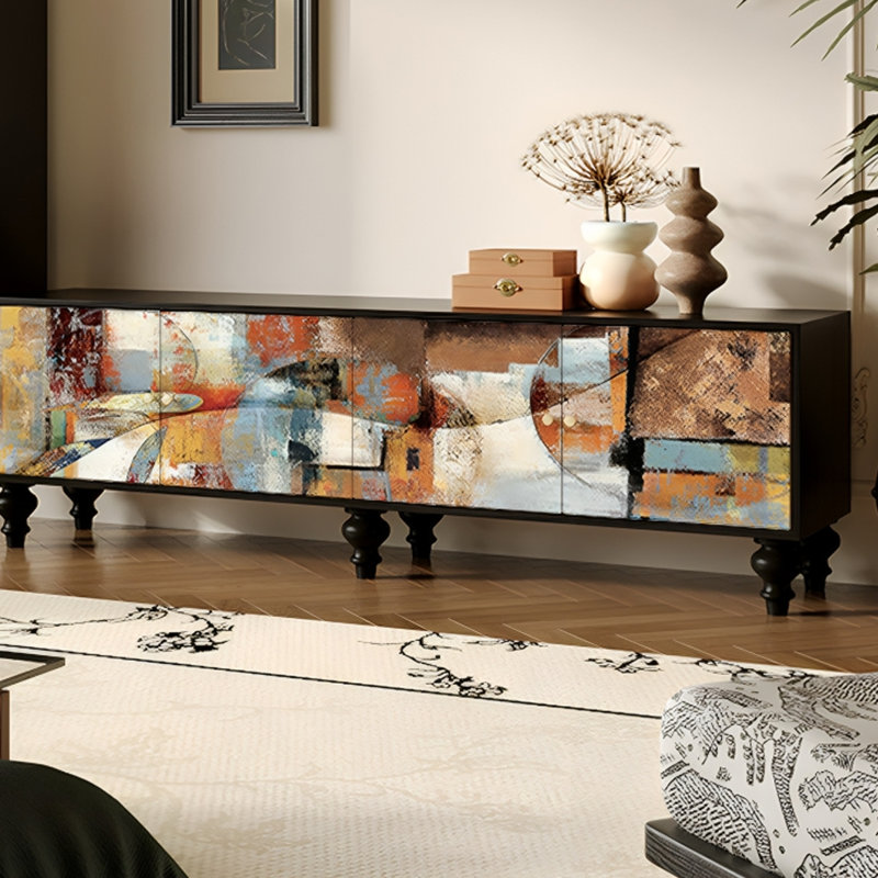 Meuble télé en pin avec panneaux à motifs, H 21,65 po x L 70,86 po x l 15,75 po