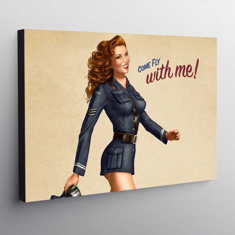 Come Fly With Me Pin Up Retro - Wrapped Canvas Print, 61cm H x 81cm W x 4cm D