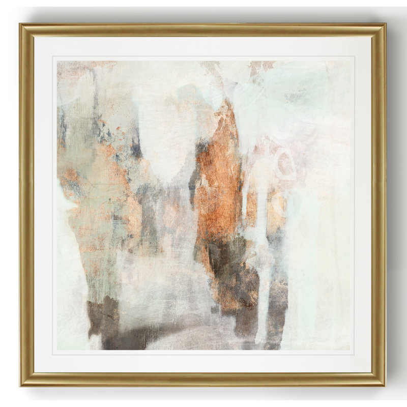 «Burnish Mint II», peinture sur toile, Cadre doré, H 26,5 po x l 26,5 po x P 1,5 po
