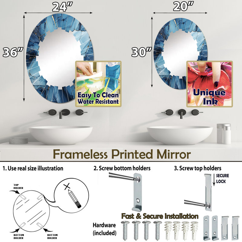 Shadriss - Miroir mural paysager ovale, 36 po x 24 po