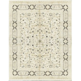 Hand-Knotted High-Quality Ivory and Black Area Rug