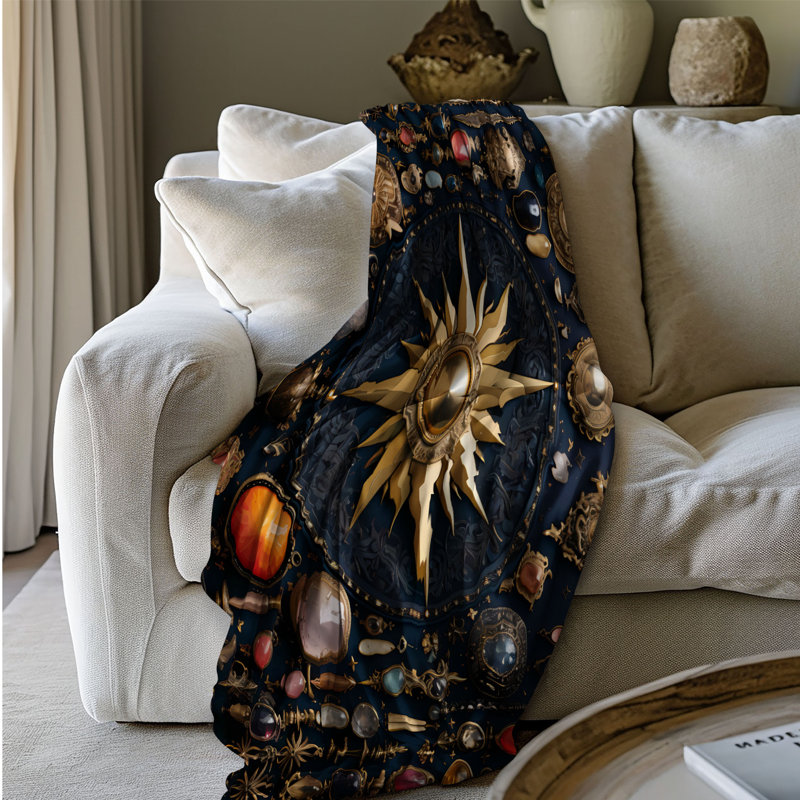 Ethereal Golden Spells - couverture en sherpa de qualité supérieure 1 pièce - reproduction d'art luxueuse, Grand lit
