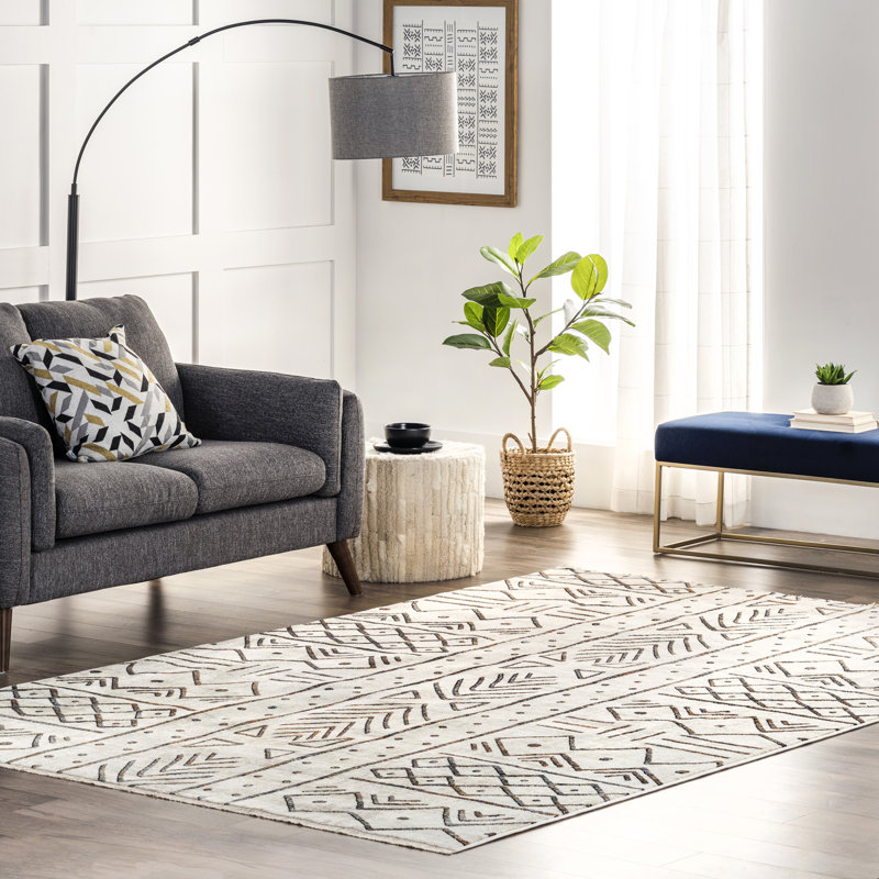 Barchov Southwestern Geometric Performance Beige Rug, Rectangle 8'10" x 12'