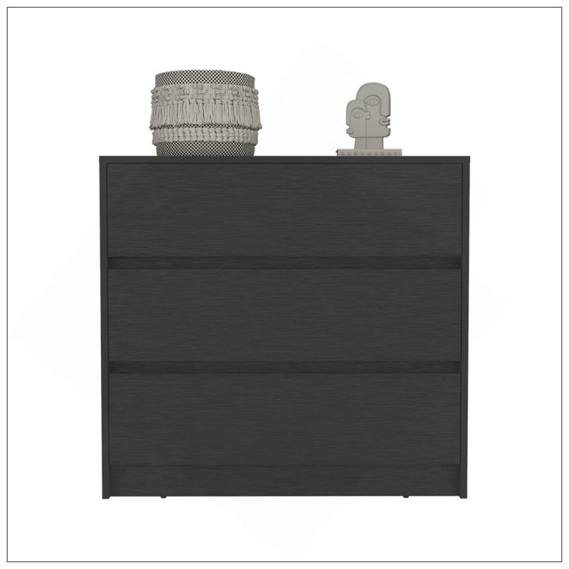 Commode Maldus, trois tiroirs, finition wengé noir, Noir