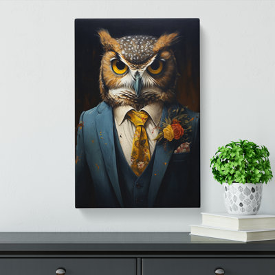 Owl In A Suit Painting No.2 - Wrapped Canvas