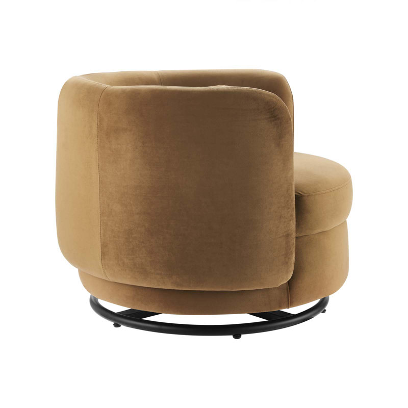 Cognac Velvet Swivel Accent Chair with Black Metal Base