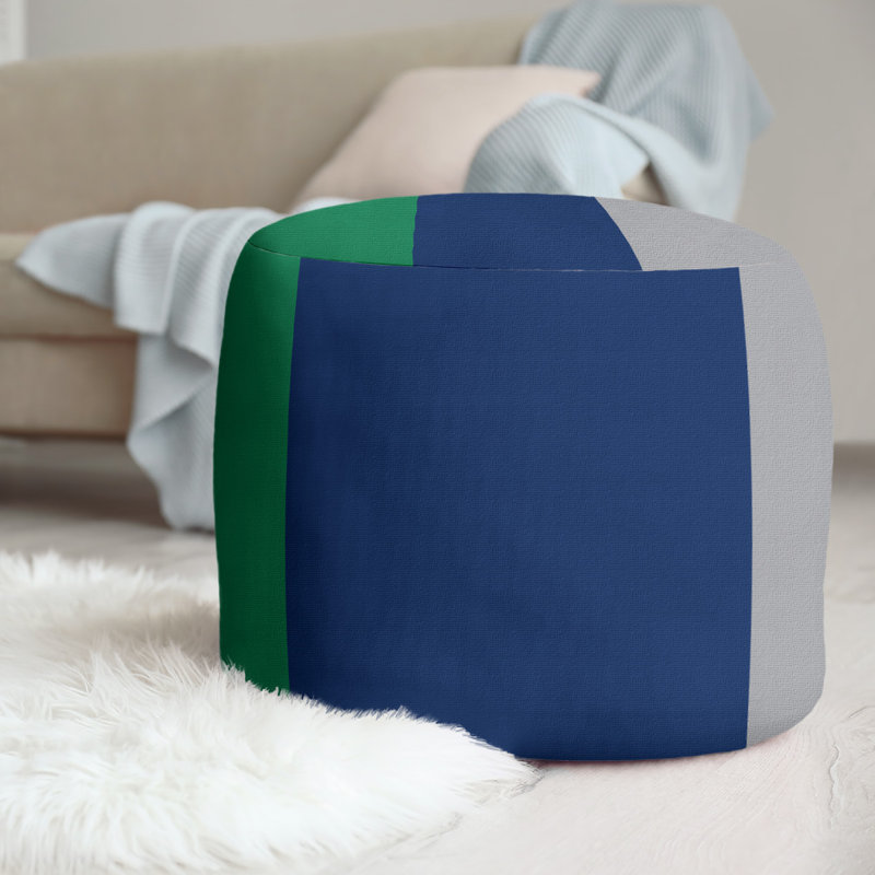 Upholstered Pouf, Green/Blue/Cool Grey, Vancouver