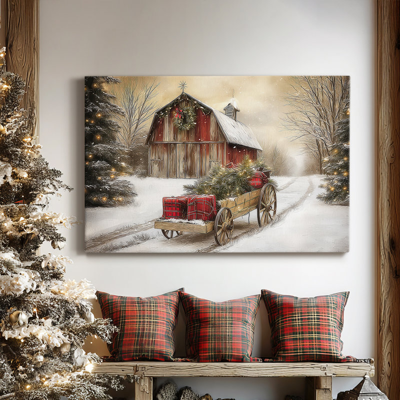 Village of Warm Lantern Promise - Toile tendue avec châssis de qualité supérieure, H 24 po x l 36 po