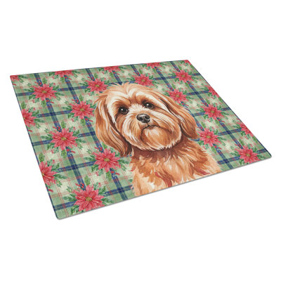 Red Lhasa Apso Christmas PoinsettIas Glass Cutting Board
