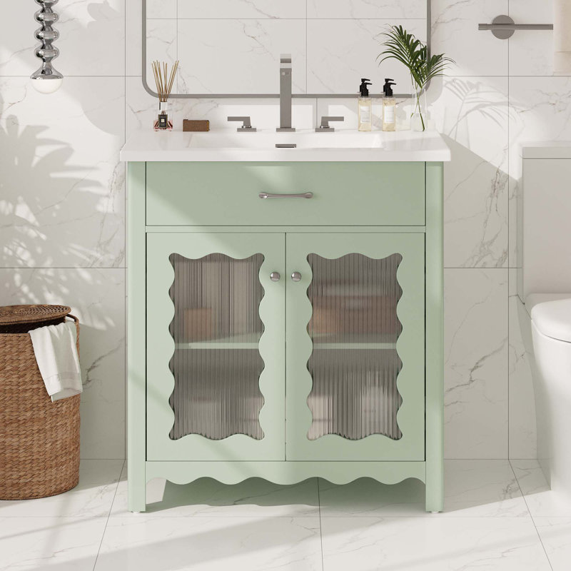 Meuble-lavabo 31 pouces avec verre trempé, Vert
