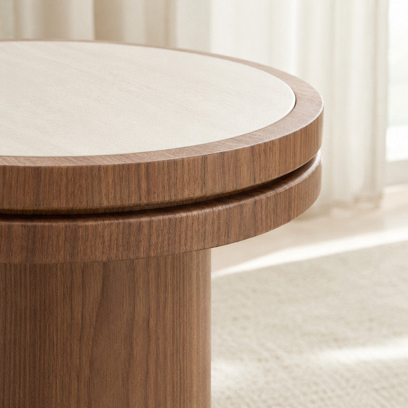 Table d'appoint ronde en noyer 19,4 po avec plateau en pierre frittée