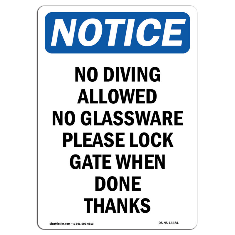 No Diving Allowed No Glassware Sign