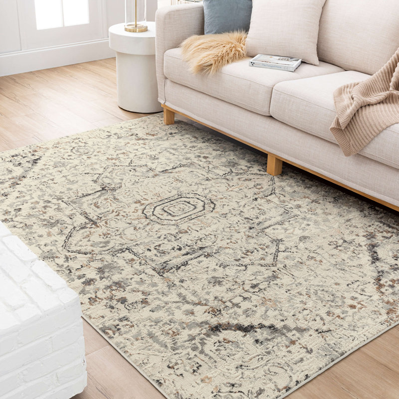 Castor Cream Ornamental Medallion Area Rug, Rectangle 7'10" x 10'