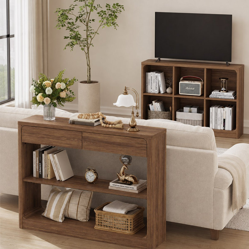 Ensemble bibliothèque et console de 109 cm (43 po), ensemble de meubles de rangement modernes, Noyer