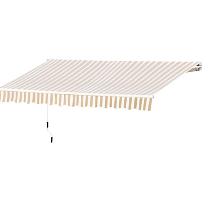 Auvent 12 'x 10' - Pare-soleil de patio rétractable, tissu 280G / M, manivelle manuelle, structure en aluminium, beige et blanc pour terrasse protégée, manivelle, patio, balcon,