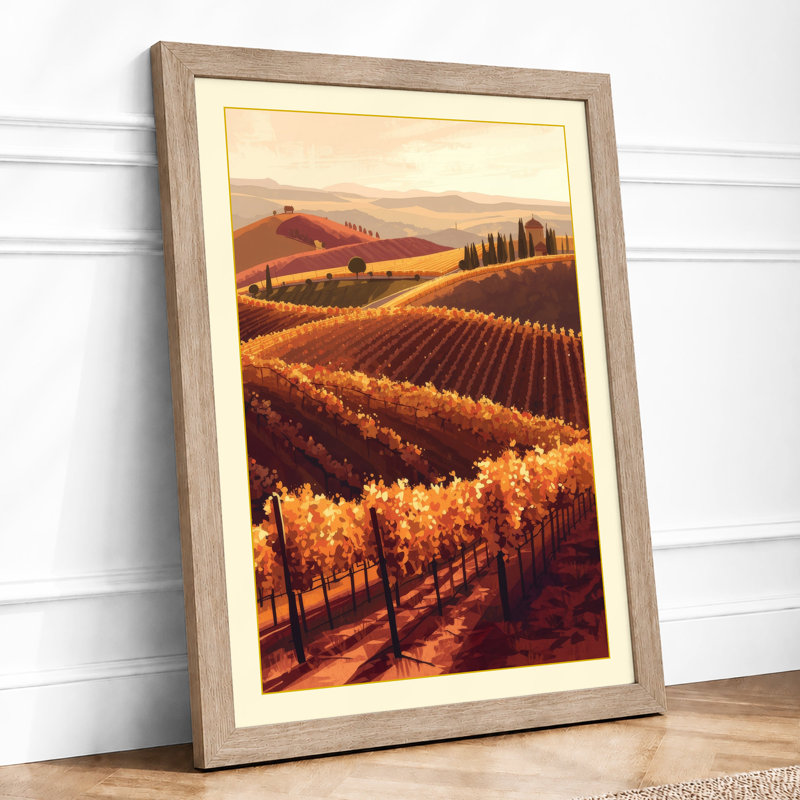 Golden Vineyard Light Rustic - Framed Print, A4 - 29.7 x 21.0 cm, Oak