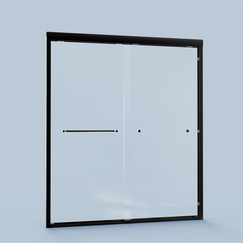 Porte de salle de bain double coulissante 56 "à 60", H 72 ", verre trempé, noir mat, douche lisse à fonctionnalité l 56" à 60 "x H 72", cloison de 6 mm