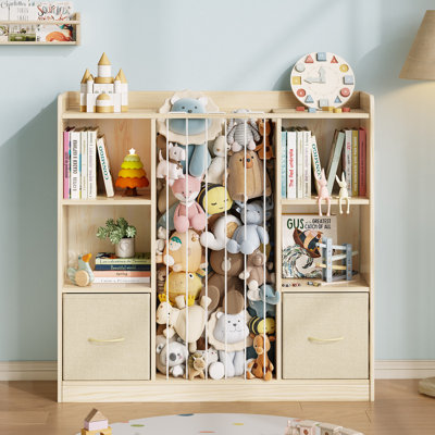 Kids Bookshelf And Stuffed Animal Storage, Multifunctional 6-cubby Kids Bookcase With 2 Drawers & Large Toy Storage For Playroom, Nursery Or Bedroom