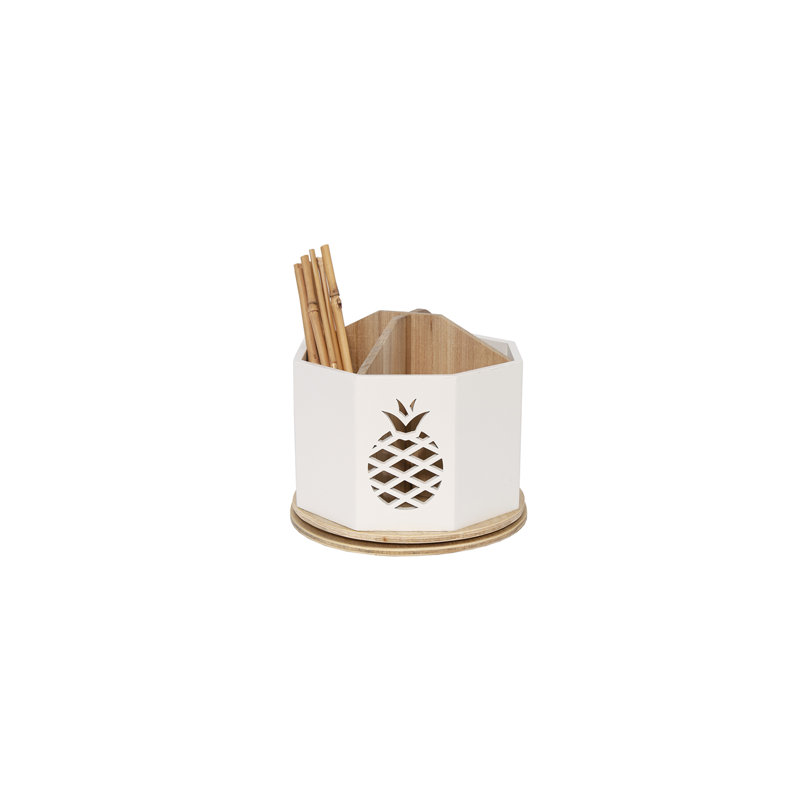 Brianne Wood Pen Holder, White