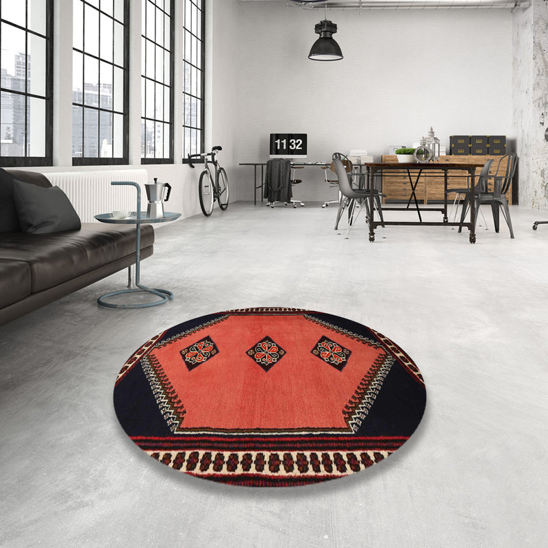 Tapis traditionnel rouge / noir Meri, Rond 5 pi