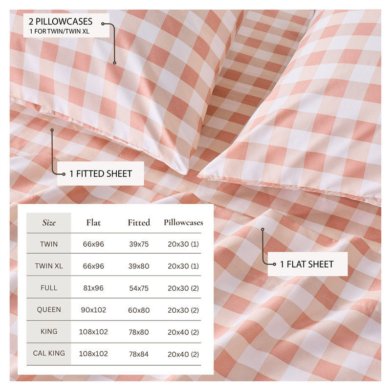 Ensemble de draps à imprimé vichy, Twin
