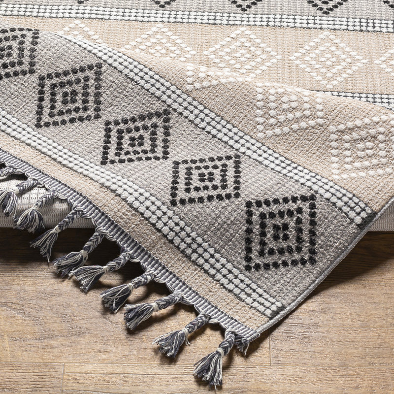Anfaniola Geometric Machine Woven Area Rug in Beige/Gray/Black, Rectangle 7'10" x 10'