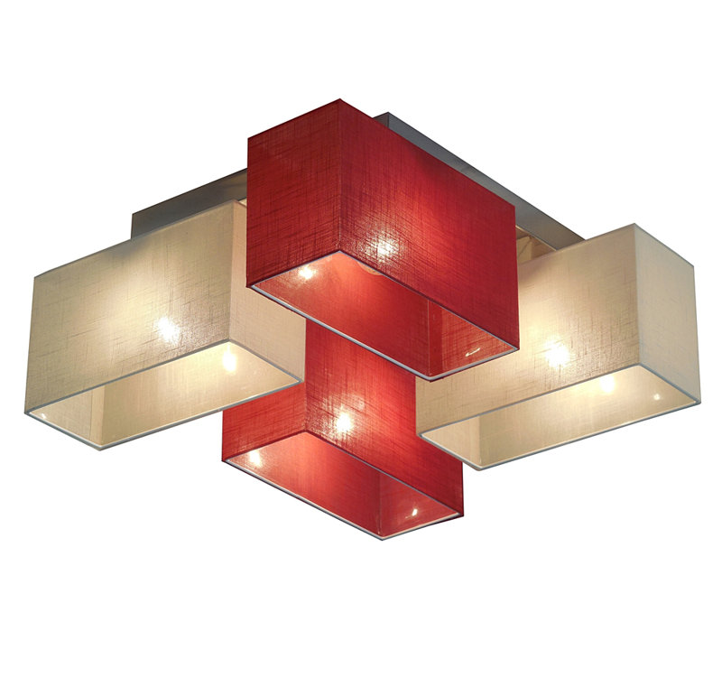 Seaton Semi Flush Mount, Matt brushed nickel, Burgundy/Cream transparent