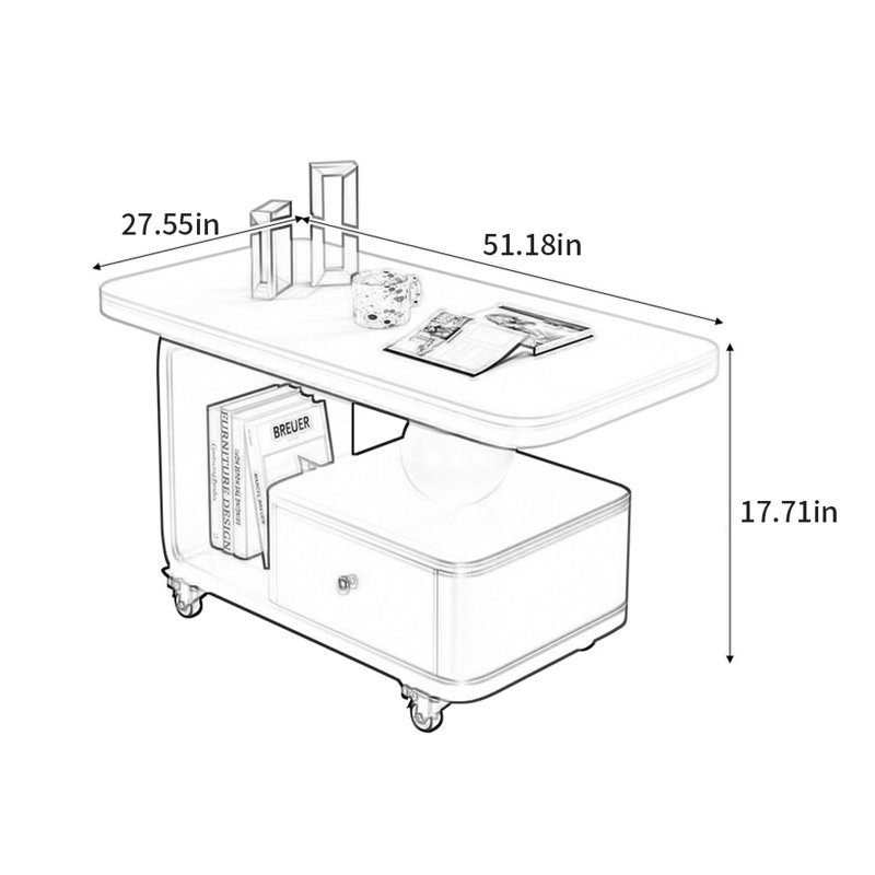 Table basse Italian Light Luxury, H 17,71 po x L 51,18 po x l 27,55 po, Ivoire ivoire, Ivoire ivoire