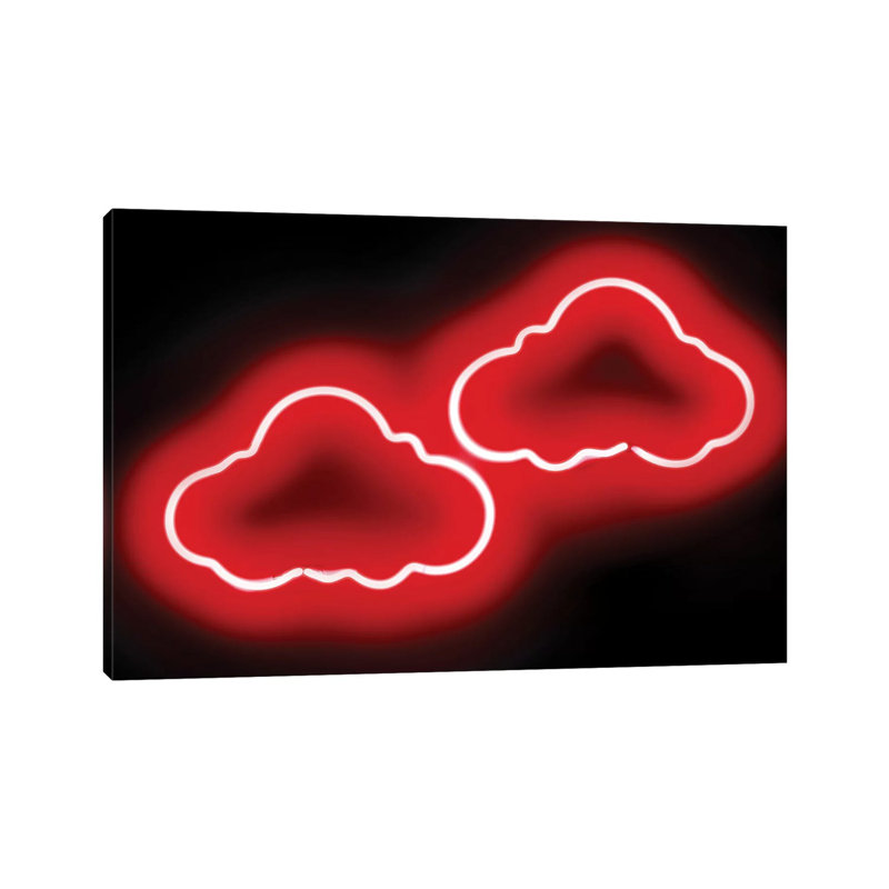 Neon Clouds Red On Black by Hailey Carr - Wrapped Canvas Print, 66.04 cm H x 45.72 cm W x 1.91 cm D