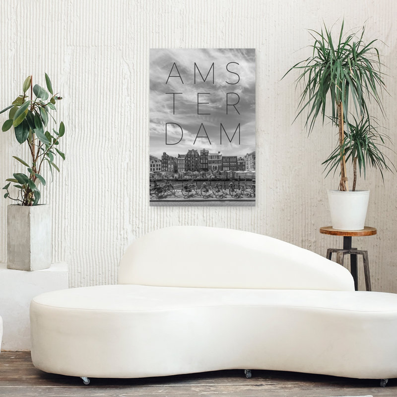 «Amsterdam Canal And Bikes Minimalist Abstract Architecture City», art mural, H 36 po x l 24 po