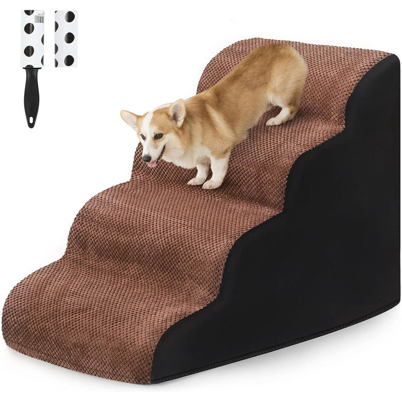 Rampe pour chien 4 marches / escalier pour lit et canapé brun-noir, Noir
