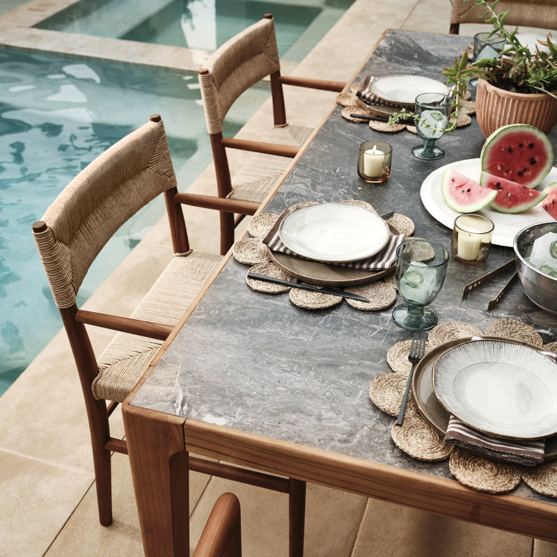 Cava 78.5" Teak & Sintered Stone Outdoor Dining Table, Black